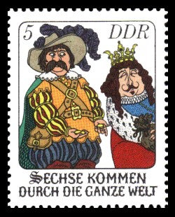 5 Pf Briefmarke: Märchen - Sechse kommen durch die ganze Welt