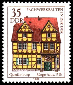 35 Pf Briefmarke: Fachwerkbauten in der DDR, Bürgerhaus Quedlinburg