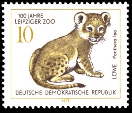 10 Pf Briefmarke: 100 Jahre Leipziger Zoo, Löwe