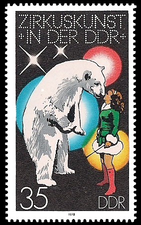 35 Pf Briefmarke: Zirkuskunst in der DDR, Eisbär