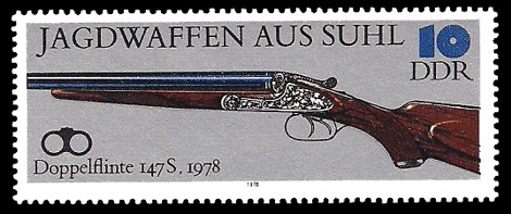 10 Pf Briefmarke: Jagdwaffen aus Suhl, Doppelflinte
