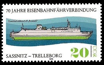 20 Pf Briefmarke: 70 Jahre Eisenbahnfährverbindung Sassnitz-Trelleborg, Fähre Rostock