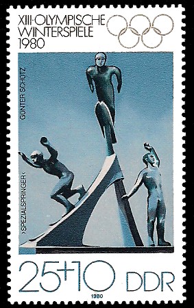 25 + 10 Pf Briefmarke: XIII. Olympische Winterspiele 1980, Skisprung
