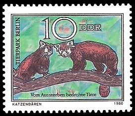 10 Pf Briefmarke: Vom Aussterben bedrohte Tiere, Katzenbär