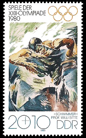 20 + 10 Pf Briefmarke: Spiele der XXII.Olympiade 1980, Schwimmer