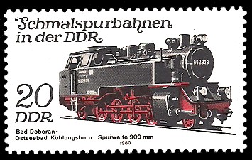 20 Pf Briefmarke: Schmalspurbahnen in der DDR, Lok, Bad Doberan-Kühlungsborn