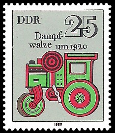 25 Pf Briefmarke: Historisches Spielzeug, Dampfwalze