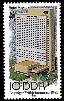 10 Pf Briefmarke: Leipziger Frühjahrsmesse 1981, Hotel Merkur