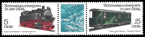  Briefmarke: Dreierstreifen A - Schmalspurbahnen in der DDR, Freital-Kipsdorf