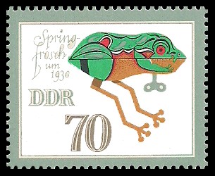 70 Pf Briefmarke: Historisches Spielzeug, Tiere, Springfrosch