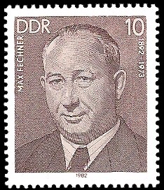 10 Pf Briefmarke: Verdienstvolle Persönlichkeiten der Arbeiterbewegung, Max Fechner