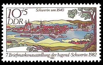 10 + 5 Pf Briefmarke: 7. Briefmarkenausstellung der Jugend, Schwerin um 1640