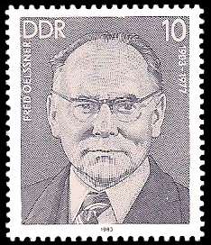 10 Pf Briefmarke: Verdienstvolle Persönlichkeiten der Arbeiterbewegung, Fred Oelssner
