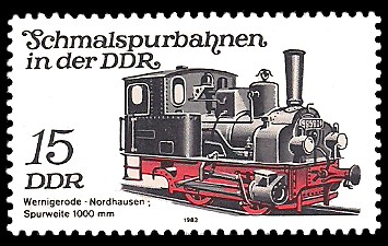15 Pf Briefmarke: Schmalspurbahnen in der DDR, Lok Wernigerode-Nordhausen