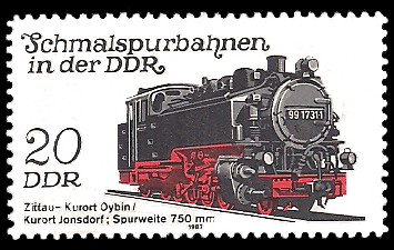 20 Pf Briefmarke: Schmalspurbahnen in der DDR, Lok Zittau-Oybin/Jonsdorf