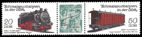  Briefmarke: Dreierstreifen B - Schmalspurbahnen in der DDR, Zittau-Oybin/Jonsdorf