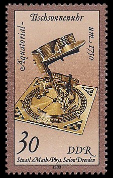 30 Pf Briefmarke: Kostbare Sand- und Sonnenuhren, Äquatorial-Tischsonnenuhr