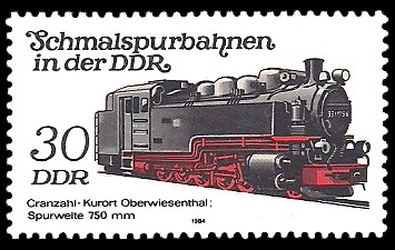 30 Pf Briefmarke: Schmalspurbahnen in der DDR, Lok Cranzahl-Oberwiesenthal