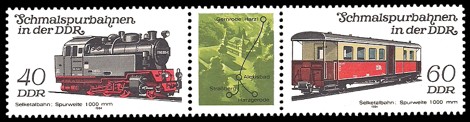  Briefmarke: Dreierstreifen B - Schmalspurbahnen in der DDR, Selketalbahn