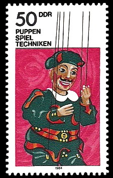 50 Pf Briefmarke: Puppenspielertechniken, Marionettenkasper