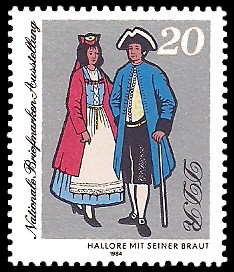 20 Pf Briefmarke: Nationale Briefmarken-Ausstellung, Hallore mit Braut