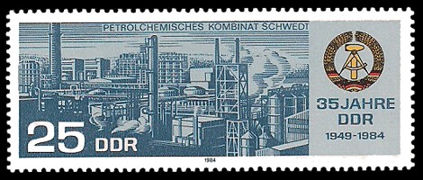 25 Pf Briefmarke: 35 Jahre DDR, Petrolchemisches Kombinat Schwedt