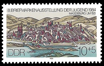 10 + 5 Pf Briefmarke: 8. Briefmarkenausstellung der Jugend 1984, Magdeburg um 1551