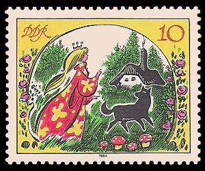 10 Pf Briefmarke: Märchen - von der toten Zarentochter und den 7 Recken