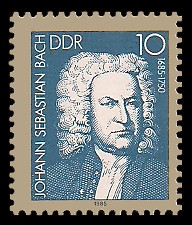 10 Pf Briefmarke: Bach-Händel-Schütz-Ehrung, Johann Sebastian Bach