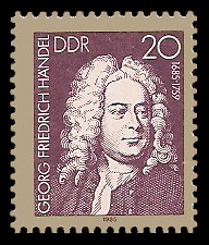 20 Pf Briefmarke: Bach-Händel-Schütz-Ehrung, Georg Friedrich Händel