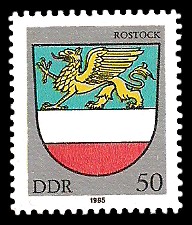 50 Pf Briefmarke: Stadtwappen von Rostock