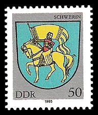 50 Pf Briefmarke: Stadtwappen von Schwerin