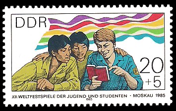 20 + 5 Pf Briefmarke: XII. Weltfestspiele der Jugend und Studenten, FDJ-ler beim Lesen