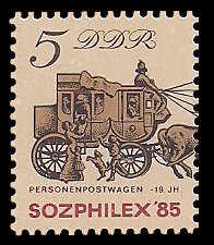 5 Pf Briefmarke: Sozphilex ’85, Personenpostwagen