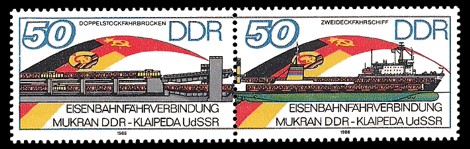  Briefmarke: Zusammendruck - Eröffnung der Eisenbahnfährverbindung Mukran-Klaipeda