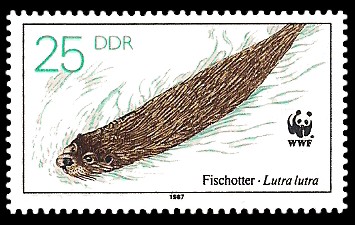 25 Pf Briefmarke: Vom Aussterben bedrohte Tiere, Fischotter