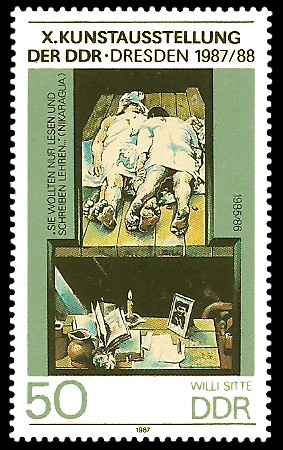 50 Pf Briefmarke: X. Kunstausstellung der DDR, Lesen und Schreiben