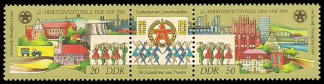  Briefmarke: Dreierstreifen - 22. Arbeiterfestspiele 1988