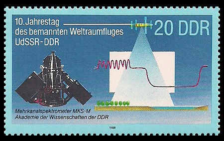 20 Pf Briefmarke: 10. Jahrestag des Weltraumflluges UdSSR-DDR, Mehrkanalspektrometer
