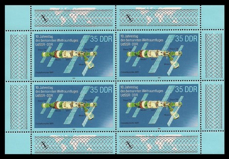  Briefmarke: Kleinbogen - 10. Jahrestag Weltraumfllug UdSSR-DDR, Orbitalkomplex MIR