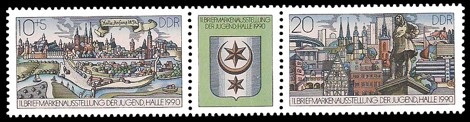  Briefmarke: Dreierstreifen - 11. Briefmarkenausstellung der Jugend in Halle