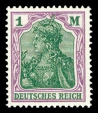 1 M Briefmarke: Germania (Serie VIII, Deutsches Reich, Wz, schraffiert)