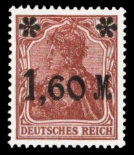 1,60 M auf 5 Pf Briefmarke: Germania (mit schwarzem Aufdruck)