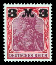3 M auf 1 ¼ M Briefmarke: Germania (mit schwarzem Aufdruck)