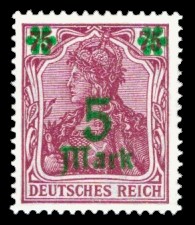 5 M auf 75 Pf Briefmarke: Germania (mit grünem Aufdruck)