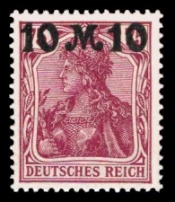 10 M auf 75 Pf Briefmarke: Germania (mit schwarzem Aufdruck)