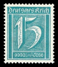 15 Pf Briefmarke: Große Ziffernzeichnung, 15 (Wz Rauten)