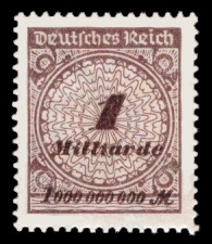 1 Mrd. M Briefmarke: Korbdeckel, Rosettenmuster und Posthorn, 1 Mrd