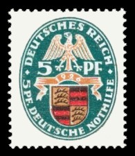 5 + 5 Pf Briefmarke: Deutsche Nothilfe 1928, Wappen, Württemberg