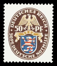 50 + 50 Pf Briefmarke: Deutsche Nothilfe 1928, Wappen, Hessen